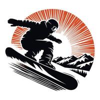 Snowboarding Silhouette in Mid-Air on White Background vector