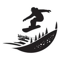 Snowboarding Action Silhouette on White Background vector