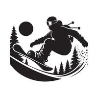 Snowboarding Downhill Silhouette on White Background vector