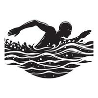 Swimmer in Action Silhouette on White Background vector