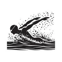 Swimmer Performing Backstroke Silhouette on White Background vector