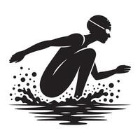 Swimmer in Dive Pose Silhouette on White Background vector