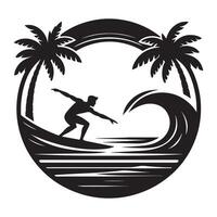 Surfer Performing Trick on Wave Silhouette on White Background vector