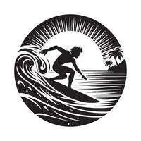 Surfer Silhouette on Wave on White Background vector
