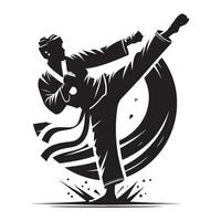 Taekwondo Athlete Action Silhouette on White Background vector