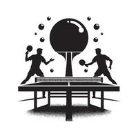 Table Tennis Player in Action Silhouette on White Background vector