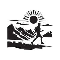 Trail Running Athlete in Motion Silhouette on White Background vector