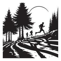 Black Silhouette of Trail Running Athlete on White Background vector