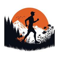 Trail Running in Nature Silhouette on White Background vector