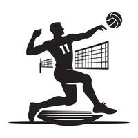 Volleyball Game Silhouette of Player in Action on White Background vector