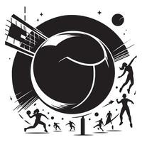 Black Silhouette of Volleyball Player in Action on White Background vector