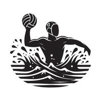 Water Polo Player with Ball Silhouette on White Background vector