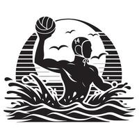 Water Polo Player in Action Silhouette on White Background vector