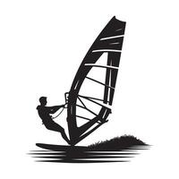 Wind Surfer in Action Silhouette on White Background vector