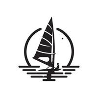 Windsurfing on Water Silhouette on White Background vector