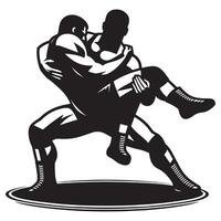 Silhouette of Wrestler in Action on White Background vector