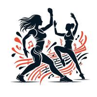 Zumba Dance Routine Silhouette on White Background vector