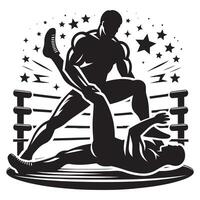Wrestling Action Silhouette on White Background vector