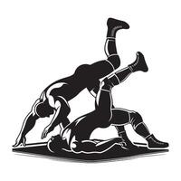 Black Silhouette of Wrestler on White Background vector