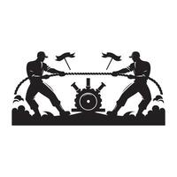 Tug of War Silhouette of Athlete with Rope on White Background vector