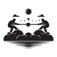 Tug of War Action Silhouette on White Background vector