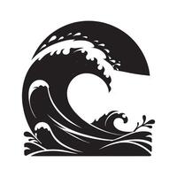 Black Ocean Wave Silhouette Crashing on White Background vector