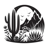 Black Silhouette of Desert Cactus on White Background vector