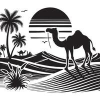 Black Silhouette of Desert Flora on White Background vector