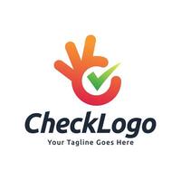 Check logo design with a hand and check mark vector