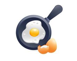 Illustration of fried eggs in a frying pan and eggs, realistic in 3D style. vector