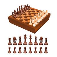Illustration of chess, chessboard and chess pieces, realistic in 3D style. vector
