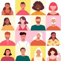 Avatars of various characters. Diverse group of male and female avatars representing different ethnic groups vector