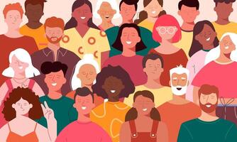 crowd of diverse people of different colours, heights, ages vector