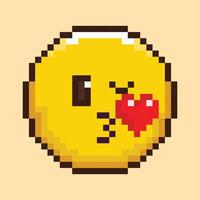 Pixel Art of Emoticon Kissing Heart Face in 8 Bit. vector