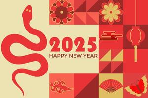 Chinese New Year banner. Year of the snake. Chinese zodiac snake in geometric modern style. vector