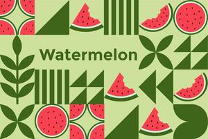 Watermelon geometric banner in flat style. Geometry minimalistic design with watermelon elements, various simple geometric shapes for flyer, web, poster, templates, cover design, label. vector