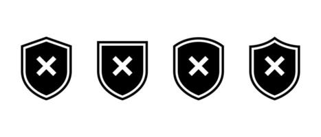 Shield guard with cross mark icon in generic style. Unsafe, no security sign symbol vector