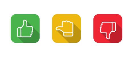 Like, neutral, and dislike thumb line icon with long shadow. Feedback sign symbol on square background vector