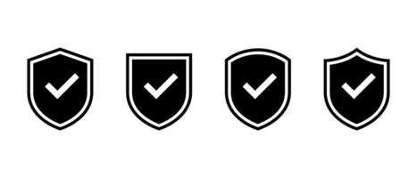 Shield guard with check mark icon in generic style. Defense, security with checkmark sign symbol vector
