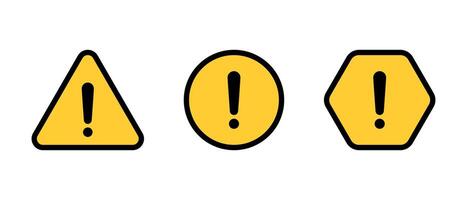 Warning sign, caution icon set in flat design. Attention symbol vector