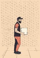 Stylized Drawing Of Package Delivery Service Worker In Profile vector