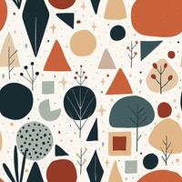 Abstract Geometric Seamless Pattern with Nature Elements in Earth Tones vector