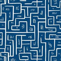 Intricate Blue and White Maze Seamless Pattern Design with Random Paths vector
