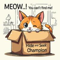 Adorable Kitten Peeking from Box with Playful Message vector