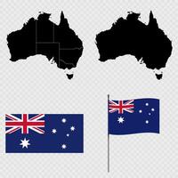 Set of maps, flag and flagpole of Australia. illustration. vector