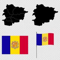 Set of maps, flag and flagpole of Andorra. illustration. vector