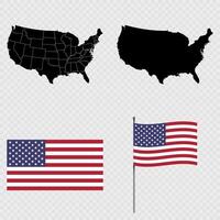 Set of maps, flag and flagpole of USA. illustration. vector