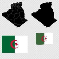 Set of maps, flag and flagpole of Algeria. illustration. vector