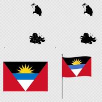 Set of maps, flag and flagpole of Antigua and Barbuda. illustration. vector