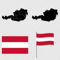 Set of maps, flag and flagpole of Austria. illustration. vector